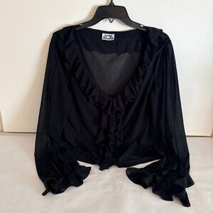 Future Collective Women's Ruffle Long Sleeve Blouse/Top Black Sheer Size Large